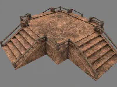 Stairs set of with metal railings Low-poly 3D model
