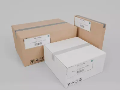 White and Standard Cardboard Box Trio - Rigged and Customizable 3D Model Pack