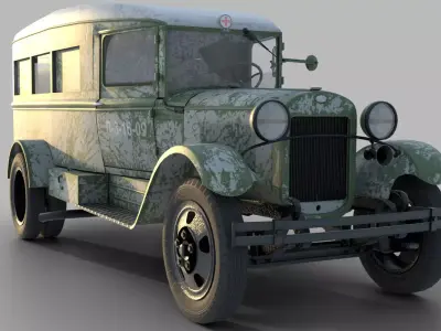 GAZ-55 ambulance Low-poly 3D model