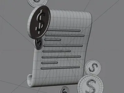 3D Illustration bills with dollar icon coin 3D model