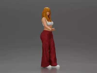 Chola style woman white top red baggy pants posing 3D print model