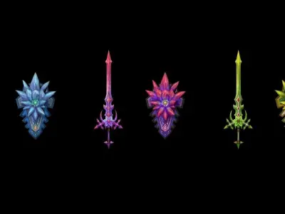 Crystal - Sword and Shield Low-poly 3D model