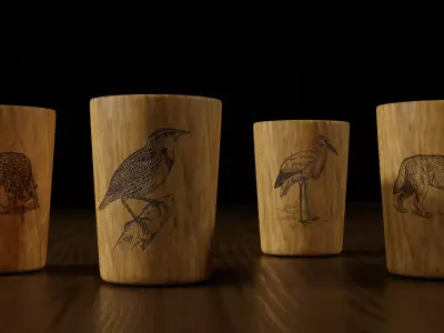 Wooden Cups for Animals Low-poly 3D model