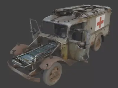 WWI Military Ambulance Wreckage Low-poly 3D model