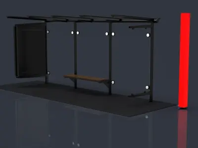 busstop bus stop with two benches and light 3D print model