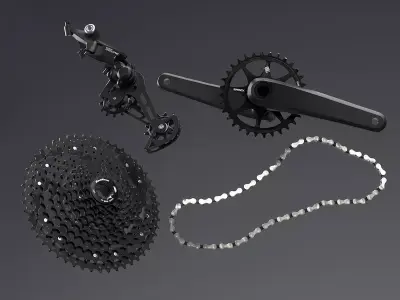MTB drivetrain Low-poly 3D model