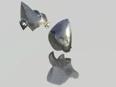 Medieval Bascinet02 with chainmail Low-poly 3D model