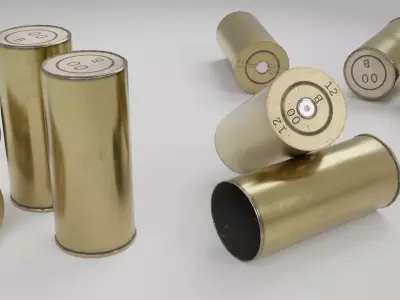12-Gauge Brass Shotgun Shells Low-poly 3D model