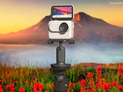 Compact Action Camera with Rear Touchscreen on Stand 3D model