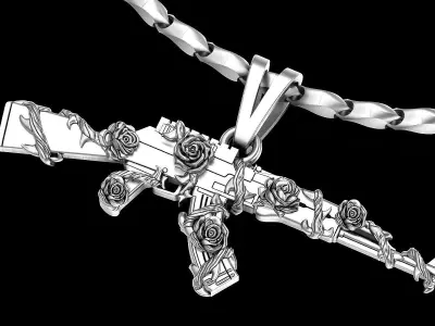 Gun AK47 Flower  gold printable jewelry 3D print model