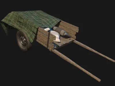 Low Poly PBR Wooden Cart with Sacks and Cloth Low-poly 3D model