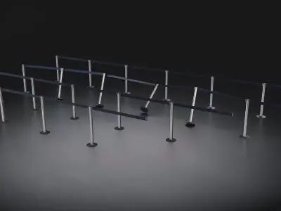 Queue Barrier Stanchion Set Low-poly 3D model