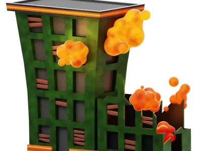 3D Army Destroyed Building Low-poly 3D model
