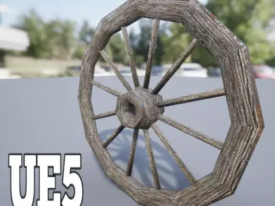 Wooden Wagon Wheel PBR Lowpoly 3D Model Low-poly 3D model