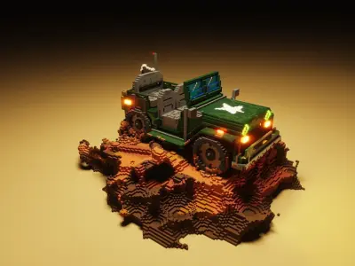 3D Military Jeep in mud voxel art model Low-poly 3D model