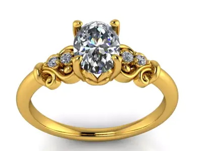 Vintage Solitaire Handcraft design antique Ovalcut Ring Classic 3D print model