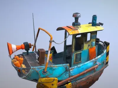 Flying cyber ship Low-poly 3D model