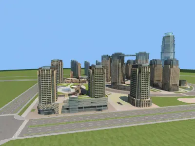 Architecture city with tall buildings and road 3D model
