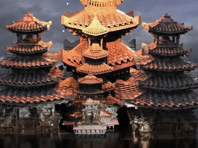 Asian Empires Temples Kitbash  3D model
