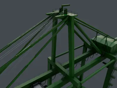 PBR Quayside Container Crane V2 - Green Low-poly 3D model