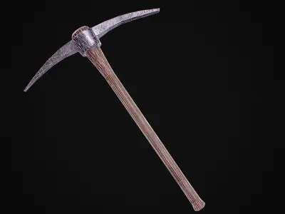 Game Ready Pickaxe wooden tool Low-poly 3D model