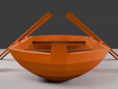 low poly two people rowing boat Low-poly 3D model