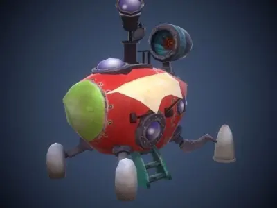 Spaceship model with rocket Low-poly 3D model