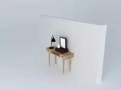 LIGHT WOOD CONSOLE TABLE WITH dressing table mirror 3D model