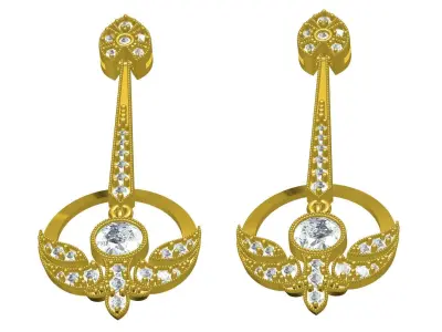 Antique Diamond Long Dangle Drop Earring 3D print model
