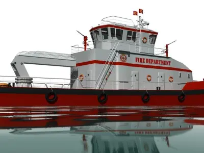 Fireboat tug boat in water 3D model