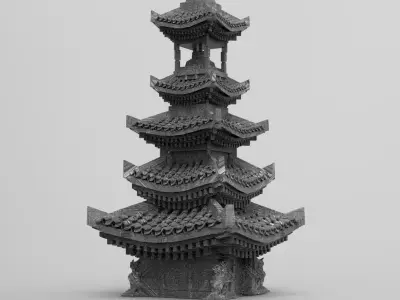 Stylized Chinese tower 3 3D model