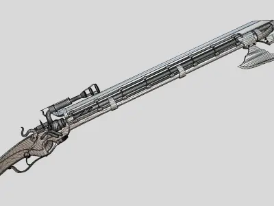 Steampunk Coil  Axe-Musket Low-poly 3D model