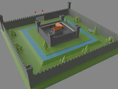Low Poly Medieval Castle  Low-poly 3D model