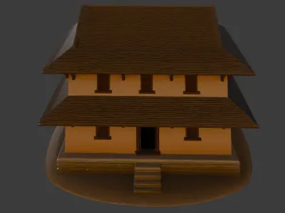 Traditional Asian Two Story Village House PBR Game Ready 3D Model