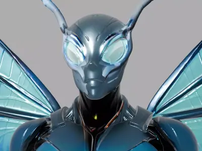 Blue Cyber Insectoid Humanoid Robot 3D model