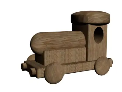 Wooden Toy Train Low-poly 3D model 2