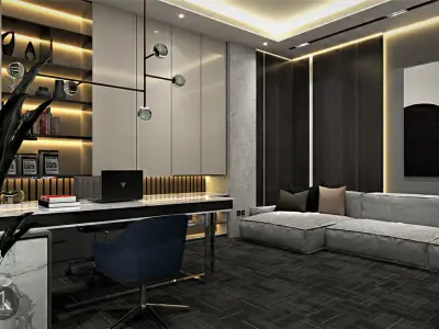 office private and living room area 3D model