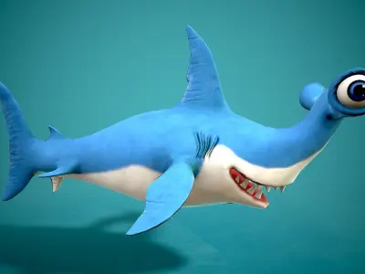 cartoon hammerhead shark Low-poly 3D model