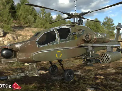 Apache military helicopter flying in sky Free low-poly 3D model