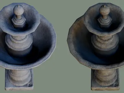 Garden Fountain concrete ornated old water Low-poly 3D model