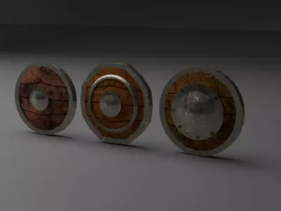 Medieval Wooden Shield Set Game ready Low poly Low-poly 3D model