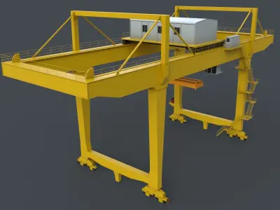 PBR Rail Mounted Gantry Crane RMG V2 - Yellow Light Low-poly 3D model
