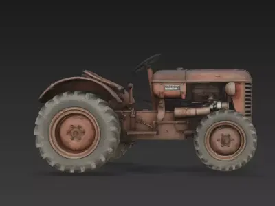 Vintage Rusty Farm Tractor Realistic Old Agricultural Machinery  3D model