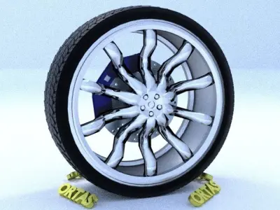 ORTAS CAR RIM 37 GAME READY RIM TIRE AND DISC 3D model