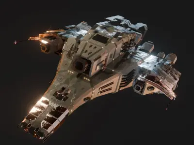 Detailed Spaceship x Spacecraft Game Ready Low Poly PBR Low-poly 3D model