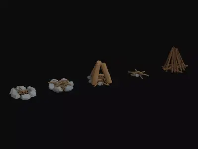 Survival Fires Pack Low Poly Low-poly 3D model