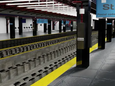 Subway station with empty platform Low-poly 3D model
