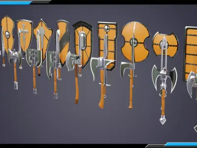 Mele Weapons And Shields  Base Mesh Models Low-poly 3D model