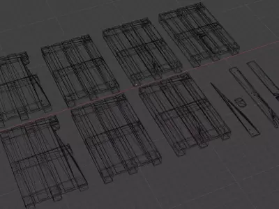 broken wooden pallets set Low-poly 3D model