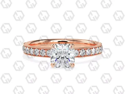 Ring 170 Radiant Shape milgrain pave set ring with Gems 3D print model